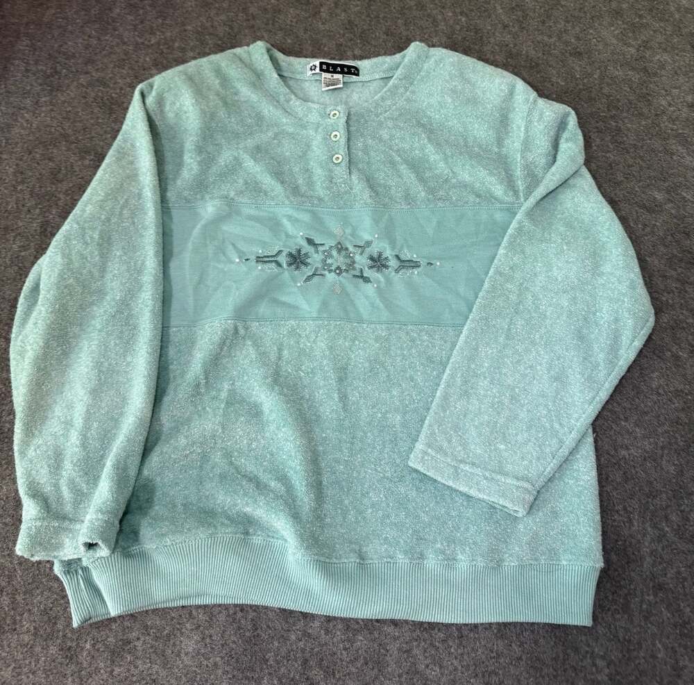 Vintage Blast light teal Sweatshirt with Snowflake Embroidery Medium